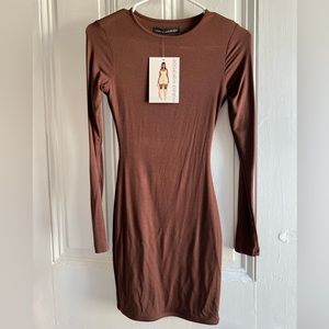 fitted lace wedding dress Atika Bodycon Dress in Mesh Chocolate
